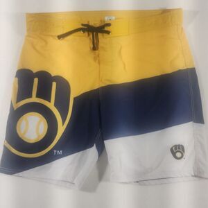 Milwaukee Brewers MLB Swim Trunks Mens Large Board Shorts Lined Cargo Pocket